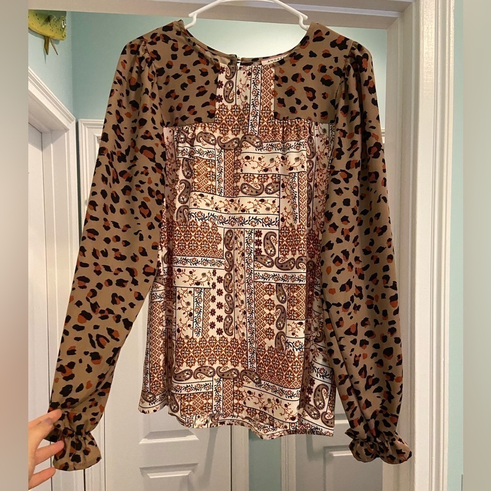 Andree By Unit Mixed Leopard Patchwork Blouse - image 3